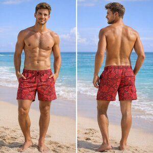 St John’s Bay Ted Floral Men’s Hybrid 5 pocket 6” Swim Suit Med 32-34 waist NWOT